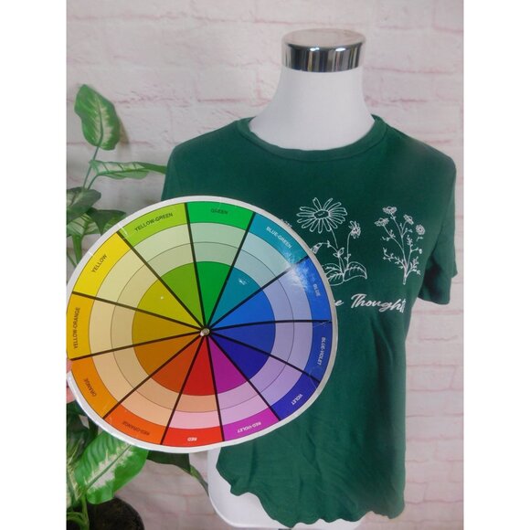 Papaya Green Knotted Cropped Front Graphic Tee Grow Positive Thoughts L - Picture 8 of 11